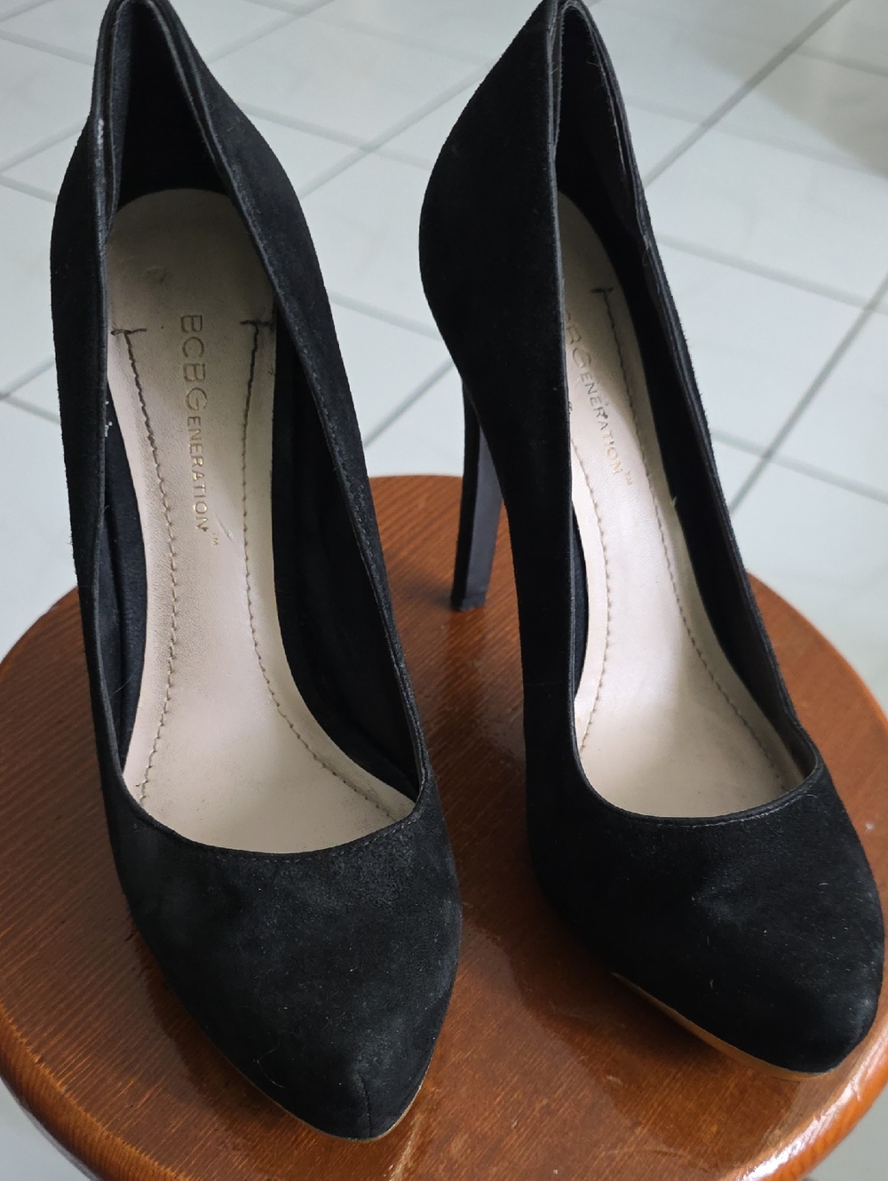 BCBGeneration Black Suede Pointed Toe Pumps with Stiletto Heel